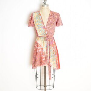 vintage 70s dress floral print boho hippie hankie scarf micro mini XS S